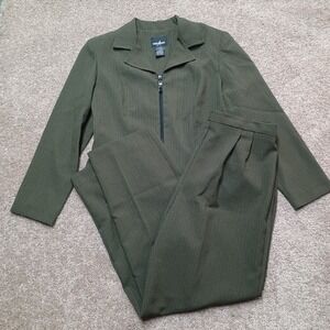 Positive Attitudes Green Plaid Pant Suit Zipper Jacket Size 12 Petite